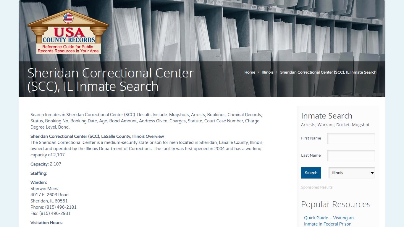 Sheridan Correctional Center (SCC), IL Inmate Search ...